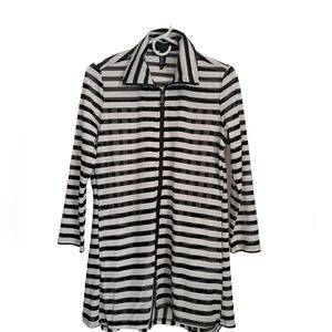 BEREK black white stripe bathing suit coverup zip front shirt coastal fishnet SM
